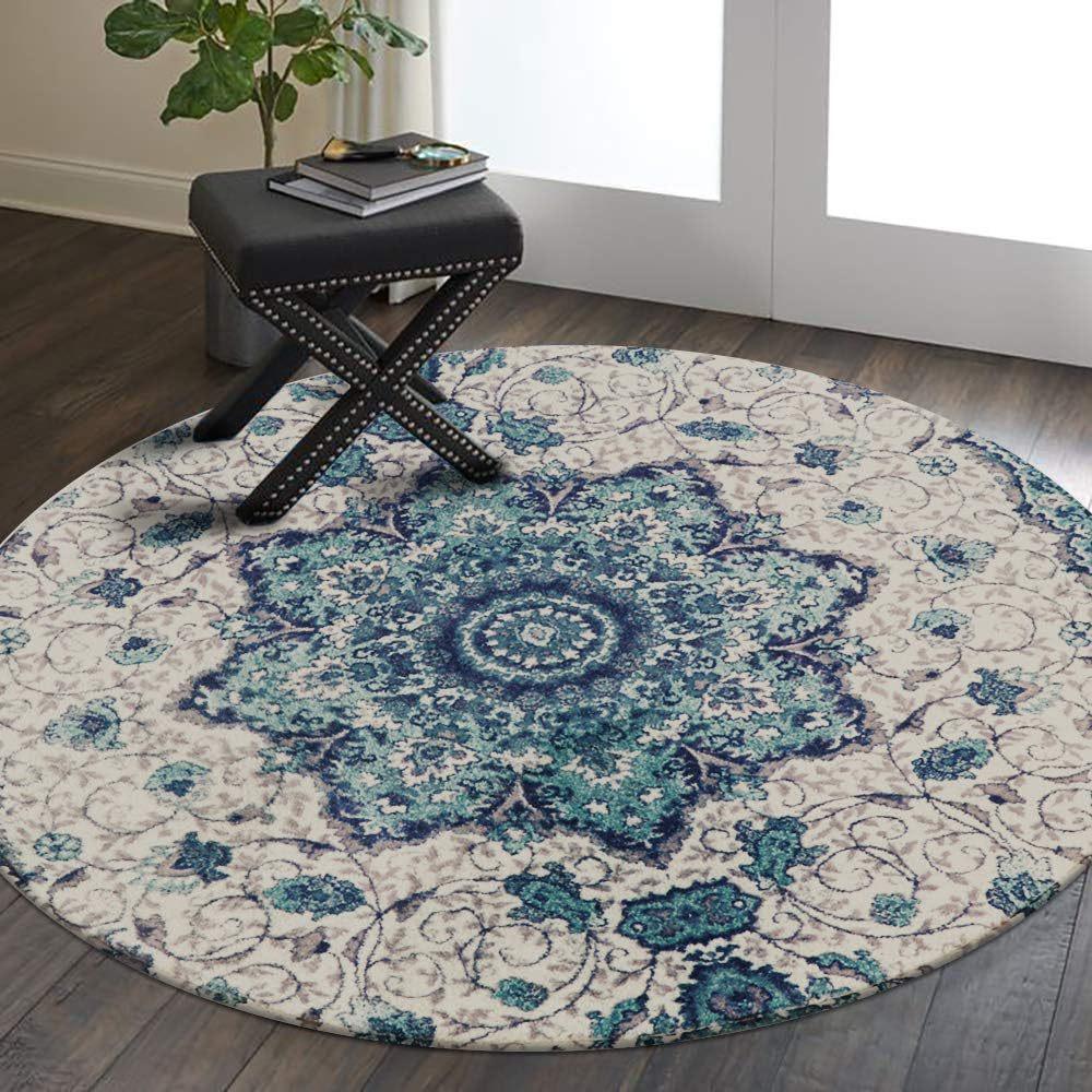 Bohemian Ethnic Round Carpet - Retro Style for Bedroom, Living Room, and Tent