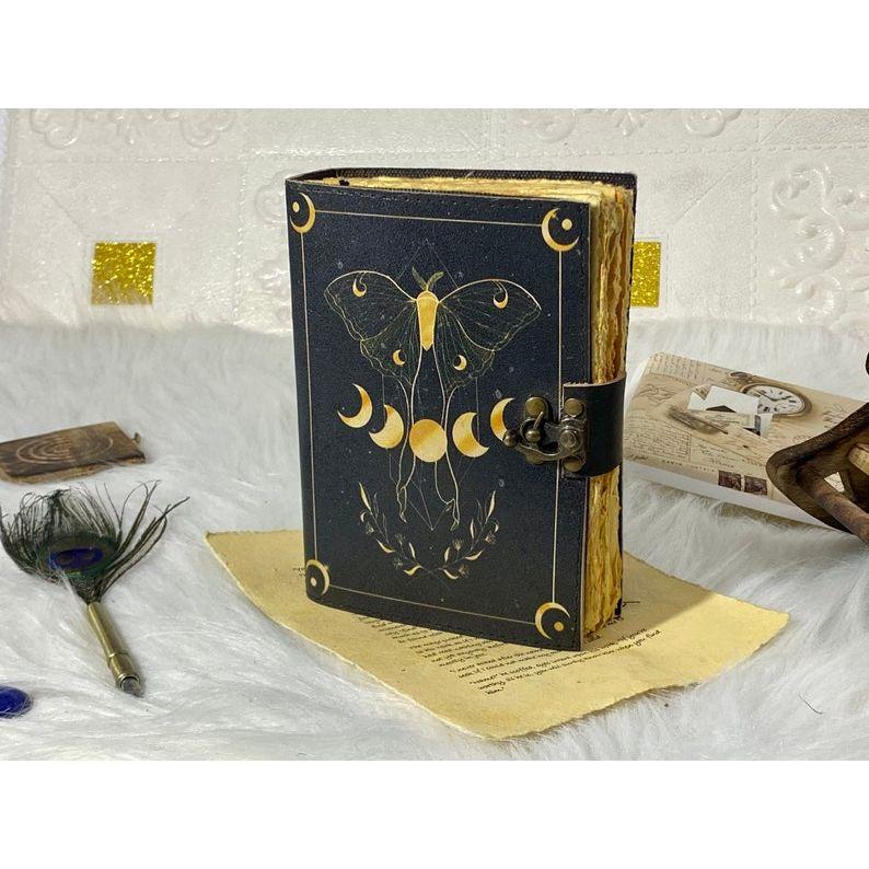 Blank Spell Book of Shadows Handmade Luna Moth Sun and Moon Vintage Journal Junk Journal Gifts for Men and Women