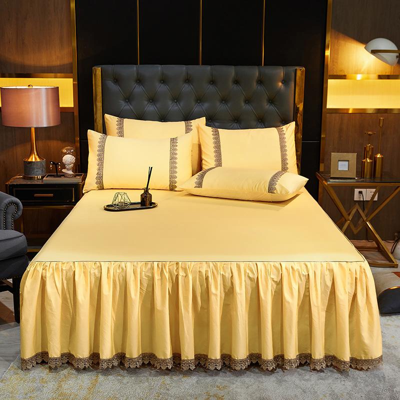 Атлас в европейском стиле 60-х годов, длинноволокнистый хлопок, кружевная юбка-кровать, трехсекционное хлопковое нескользящее покрывало, комплект из трех предметов 1,5 M1,8 M