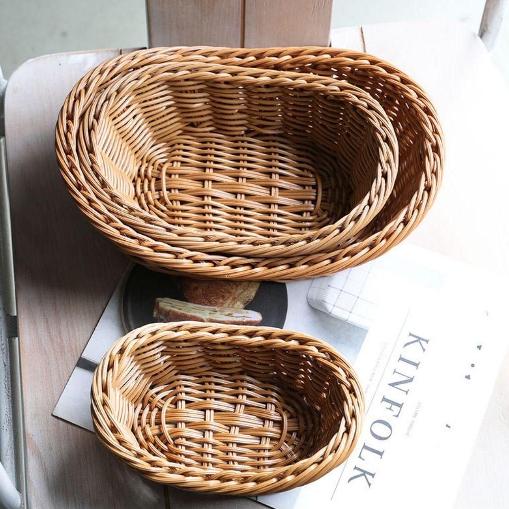 Oval Kitchen Storage Basket Imitate Rattan Organization Box Gift Bread Tray