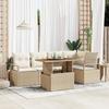 6-Piece Garden Sofa Set with Beige Cushions In Poly Rattan Acacia, 2-Seater Garden Sofa with Cushions 3349714