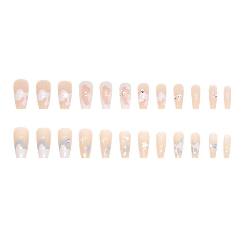24 Pieces Sweet, Cool and Elegant Double-color Manicure, Medium and Long Diamond Wearing Armor, Flash Ins Wind Fake Nails