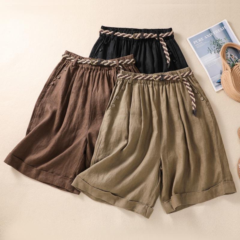 Summer Slimming Elastic Waistband Loose Wide Leg Casual Shorts Women's