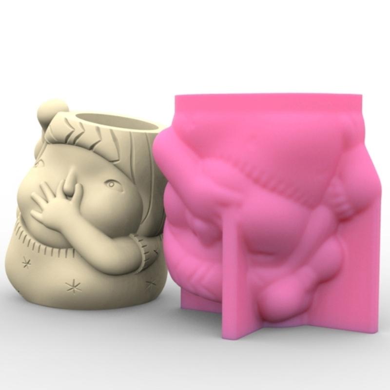 Cute Funny Girl Flower  Silicone Molds Pen Holder Epoxy Resin Mold Succulent Planter Making Tool for  Crafts