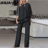 Women's Fashion Solid Colour Loose Casual Irregular Trousers Set