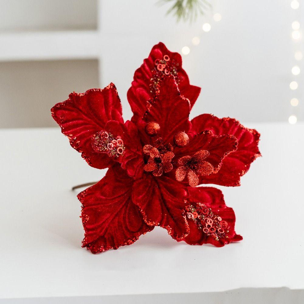 Simulation Christmas Glitter Flower 22cm Christmas Tree Decorations Home Xmas Decoration