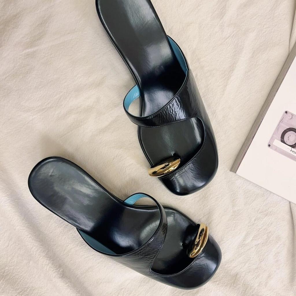 Fashion Sexy Low Heel Slippers Women Summer Elegant Sandals High Heel Pumps Ladies Slide Shoe Shallow Mouth Half Slippers Package Head S