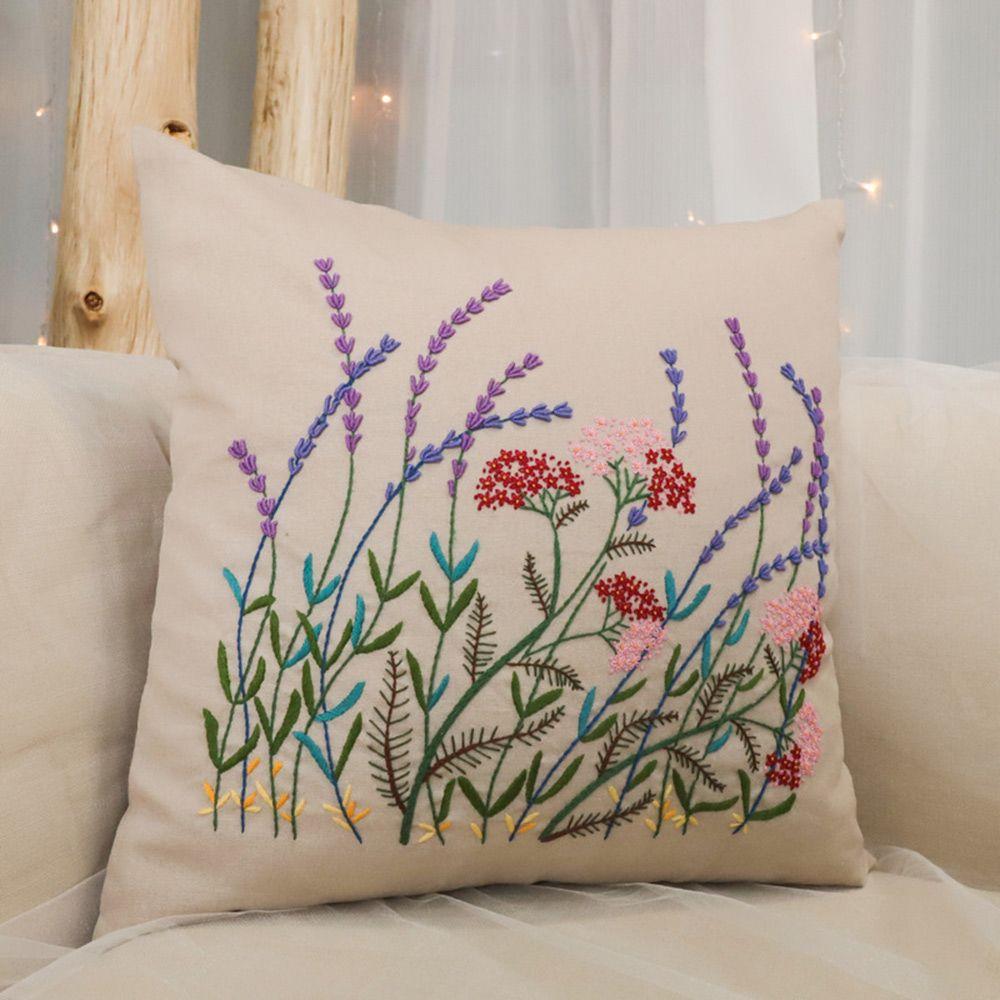 DIY Pillow Cover Cross Stitch Embroidery Pillowcase Kit Handwork Bouquet Needlework Flower Design