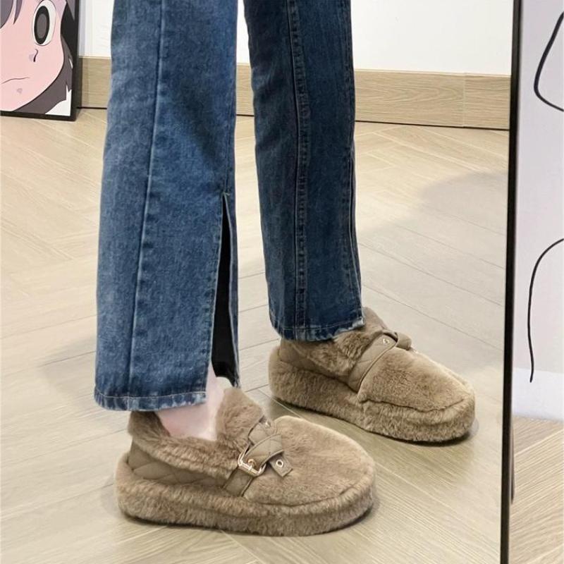 Fashion 2024 Luxury Fluffy Fur Loafers Women Winter Warm Plush Furry Flat Shoes Designer Peals Indoor Home Footwear Cozy Moccasin Flats