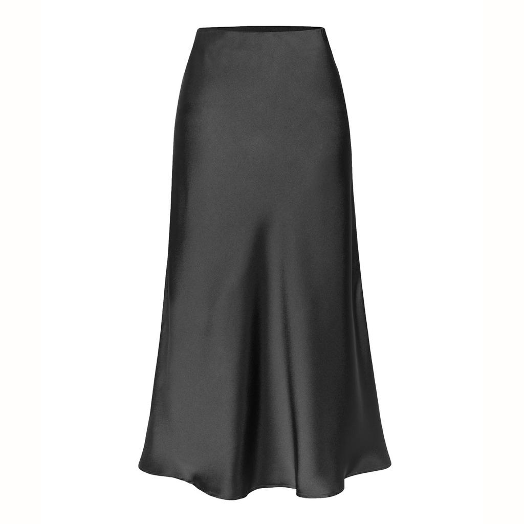 Elegant Temperament, High-quality Acetate Satin Elastic High-waist Split Mid-length Skirt