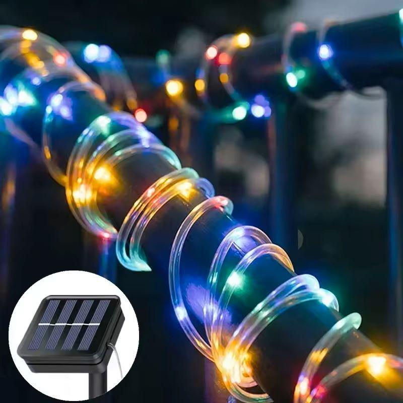 5/10/20M Solar Flower Wreath Tube Rope Light Fairy LED Light String Wedding Outdoor Garden Fence Landscape Lighting