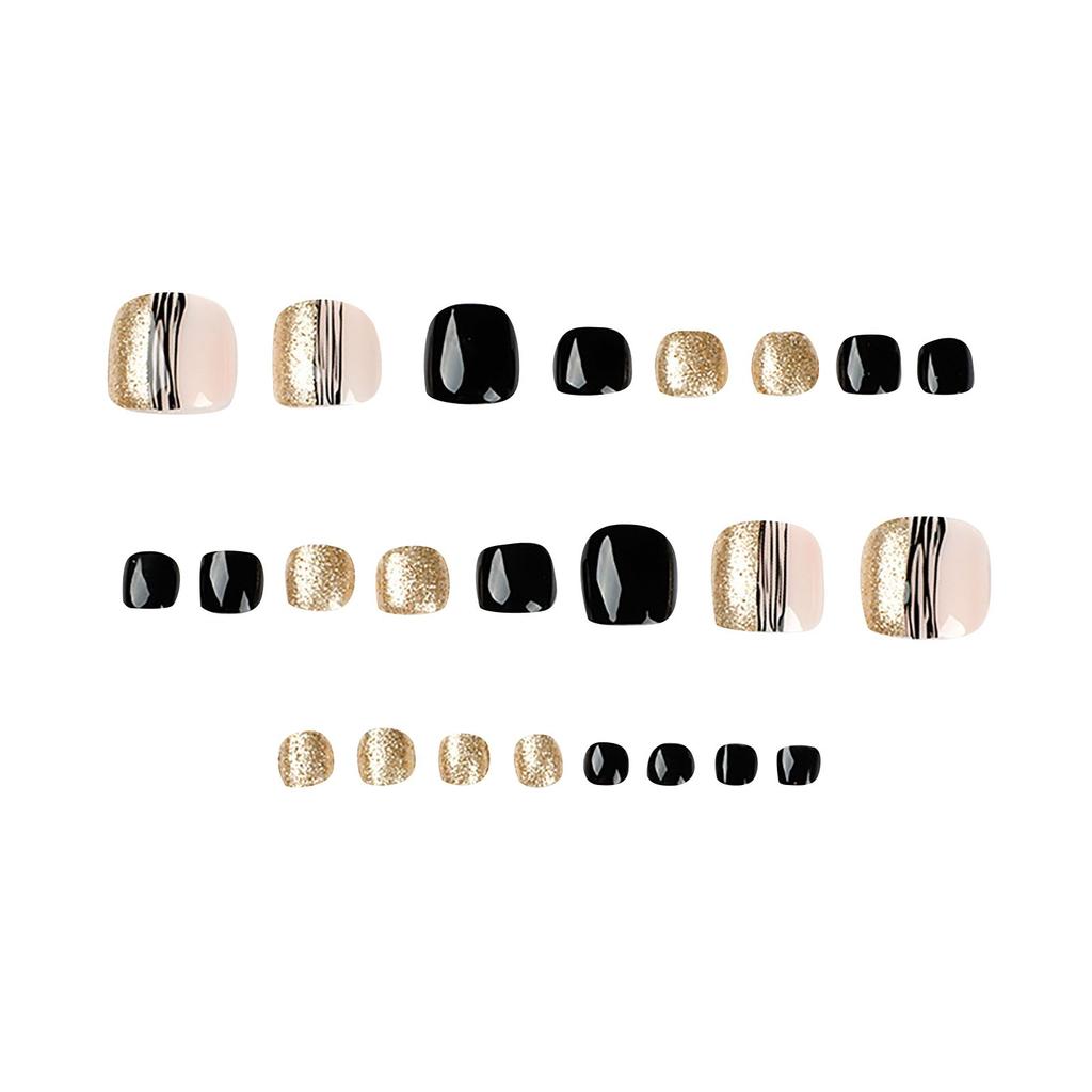24pcs Press On Toe Nails Short Square French Fake Toenails 10ml