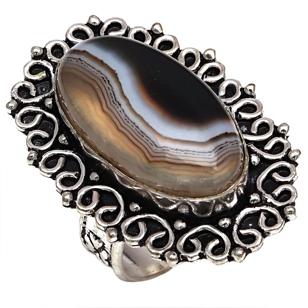 Gray Botswana Agate Gemstone Handmade Silver Jewelry  "8"