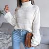 GMXIA Women's Fashion Casual Solid Color  Autumn Winter Long Sleeve High Neck Loose Cut-out Bottom Knit Sweater