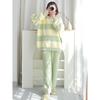 Green Stripe Pajamas Women's Autumn and Winter Home Clothes Coral Fleece Thickened Outwear Suit You Can Wear It On The Street.