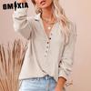 Women's Fashion Casual Spring Autumn Solid Color Print Long Sleeve POLO-Neck Blouses & Shirts