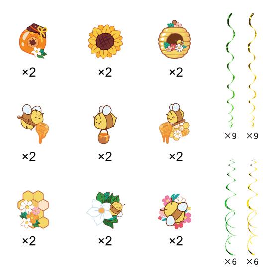 48 Pcs Bumble Bee Hanging Swirl Decoration Bee Themed Party Foil Ceiling Streamers for Baby Shower Birthday Party Decoration