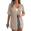 Women's Fashion Casual Hollow Short Sleeve Knitted Vacation Sunscreen Shirt Solid Color Cardigan Jacket