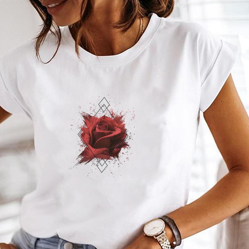 (Asian Size) Women Lovely Watercolor Tree Trend Print Lady Tee Top Clothing Casual Short Sleeve Fashion Tshirt Female Graphic T-shirt