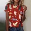 Summer Round Neck Cartoon Cat Pattern 3D Print Top Fashionable Casual Short Sleeved Women's T-shirts