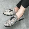 Fashion Men's Tassel Leopard Microfiber Leather Pointed Shoes Party Wedding Walking Dancing GumShoes for Male