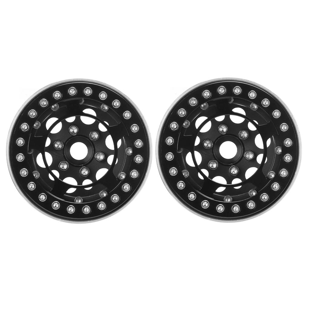 2pcs 1.9 Inch Beadlock Wheels Aluminum Alloy CNC Machining Universal RC Wheel Rims for Crawler Black