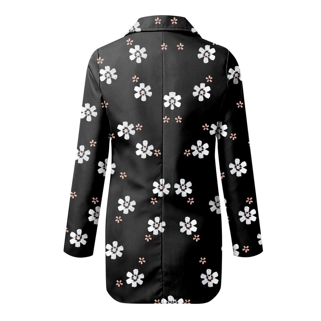 Women's Casual Fashion Print Lapel Long Sleeve Slim Fit Small Button Jacket
