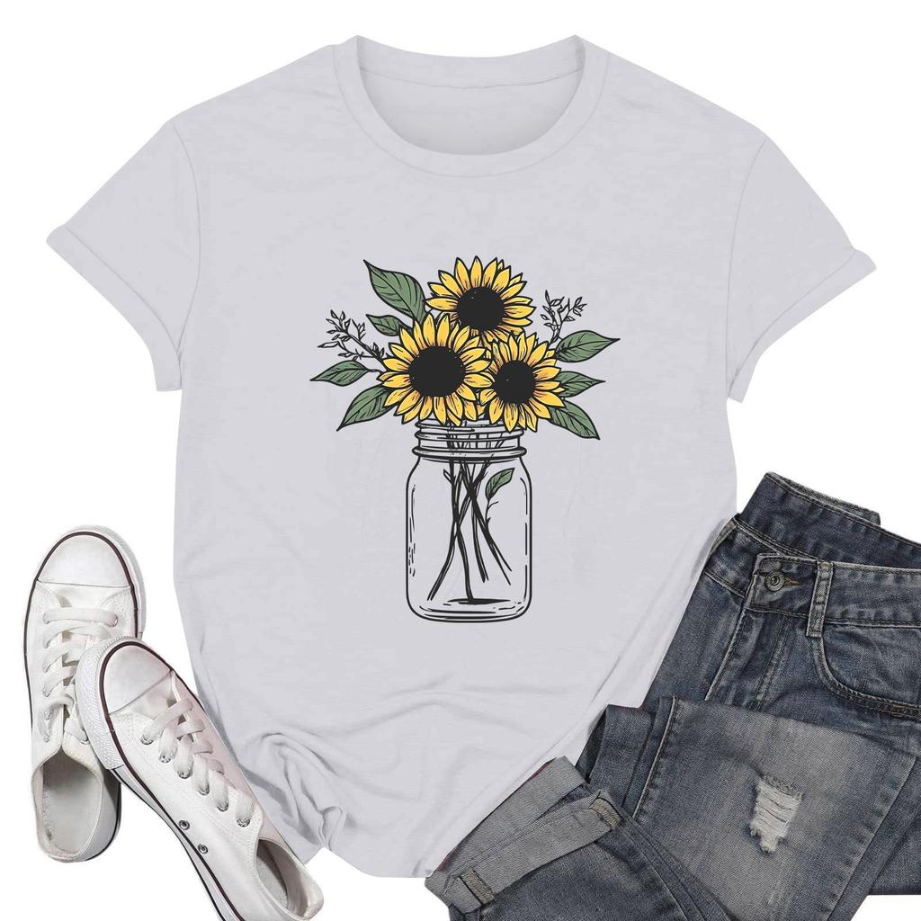 Women's Fashion Casual Printed Short Sleeve Round Neck Pullover Tops