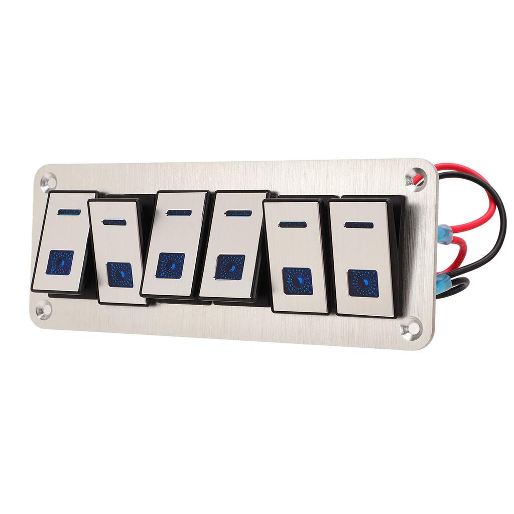 6 Gang Rocker Switch Panel 12V 24V Blue LED Waterproof SPST On Off Pre Wired Switch for Car Boat
