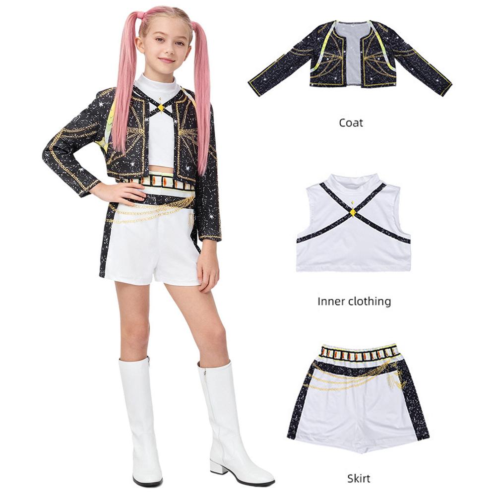 K-Pop Rumi Zoey Mira Demon Hunters Cosplay Costume for Girl Halloween Stage 3D Printed Pattern Role Play Clothes