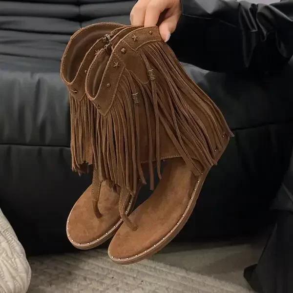 Fashion Fashion Studded Sandals Women's Shoes Flip Flops Low Heel Tassel Summer Roman Shoes Luxury Corrective Toe Clip Boots New Style