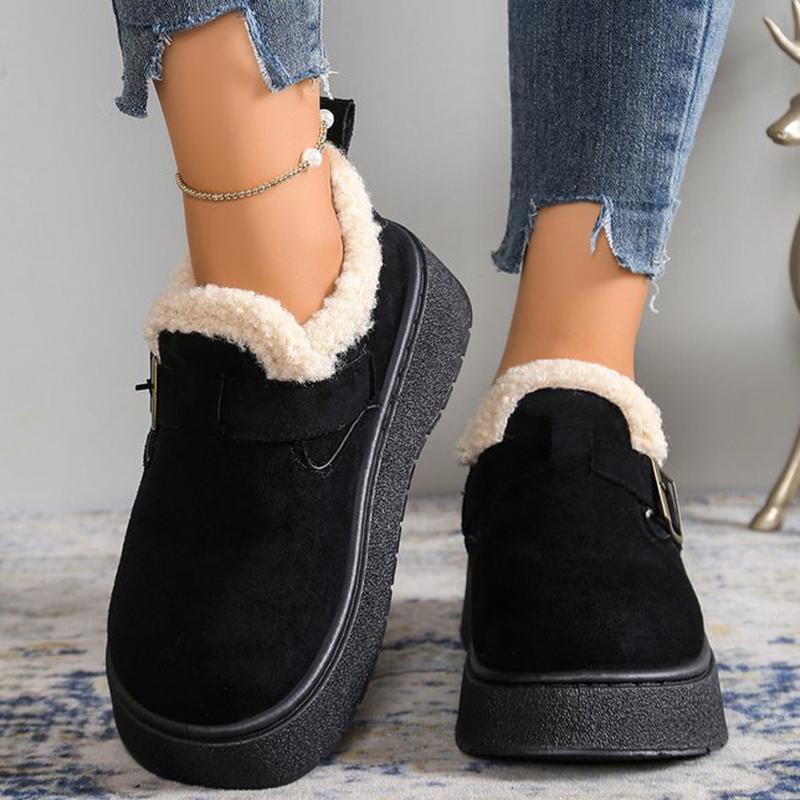 Fashion Winter Soft Faux Suede Furry Snow Boots Woman Adjustable Buckle Ankle Boots Women Solid Color Platform Warm Booties Mujer