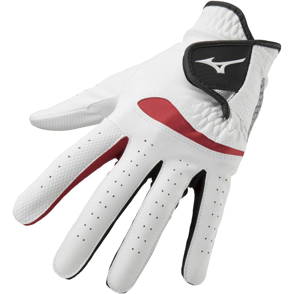 Mizuno ComfiGrip Golf Left Synthetic Leather with Silicone 5MJML253 Gloves, Men's, Hand, Leather/Artificial Print, White/Red, 23cm,