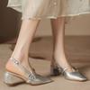 One Word with Silver High Heels, Small Fragrant Design Sense, Bag Head Back Empty Mary Jane Sandals Thick Heel Square Head Shoes Children
