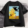 Vincent Van Gogh Cat T-shirt Women Sunflowers Print Tshirt Funny Cute Cat Kitten T Shirt Cotton Short Sleeve Clothes