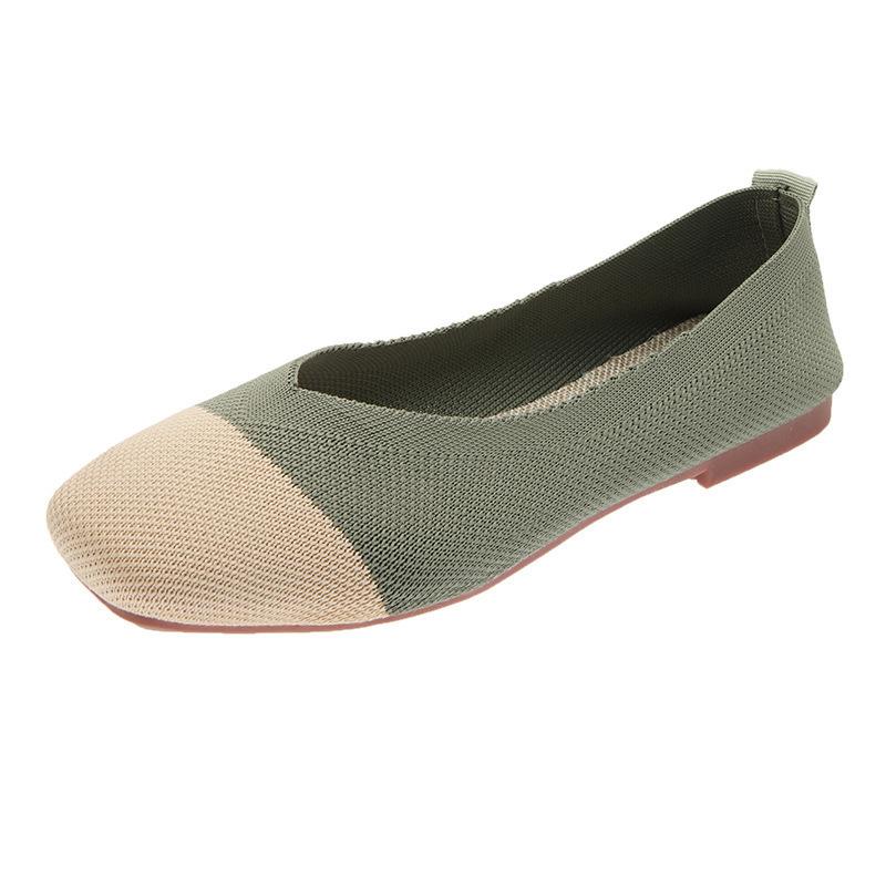 2024Plus Size Women Casual Ballet Flats Shoes Square Toe Slip On Flat Heel Anti Skid Loafers Stretch Knit Fabric