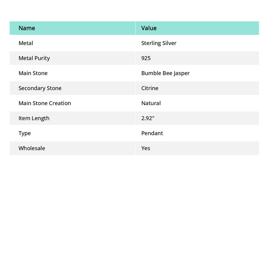 Natural Bumble Bee Jasper, Citrine 925 Sterling Silver Pendant 2.92" G5I90