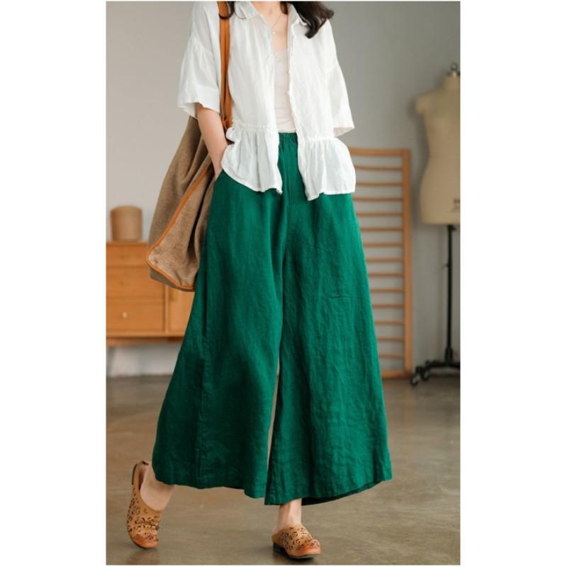 Women Oversized Simple Loose Trousers Solid Color Pockets Elastic Breathable Pants