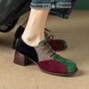 2025 новая обувь женская с глубоким вырезом туфли-лодочки средний каблук толстый каблук круглый носок цветная шнуровка модный перекрестный ремешок женская