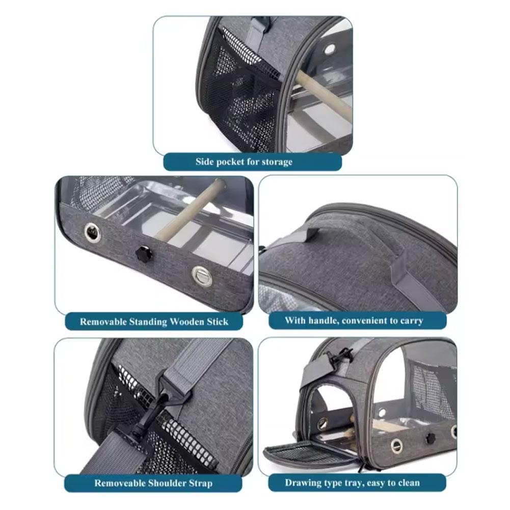 Portable Parrot Carrier Bag Bird Backpack with Perch for Birds Cage Side Window Foldable Samll Pet Travel Cage Bird Supplies