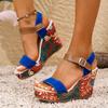 Fashion Women Wedges Sandals Print Random Platform Slippers 2025 New Summer Fashion Sandals Women Walking High Heels Shoes for Women