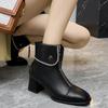 Soft Leather New High-heeled Booties Women's Autumn and Winter New Bright Leather Square Toe Block Heel Boots