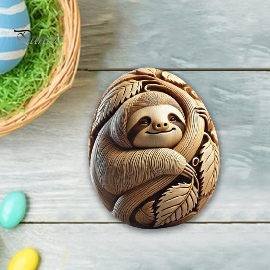 Animal Easter Carving Craft Egg Wooden Owl Squirrel Monkey Animals Carved Eggs for Home Tiered Tray Table Decor