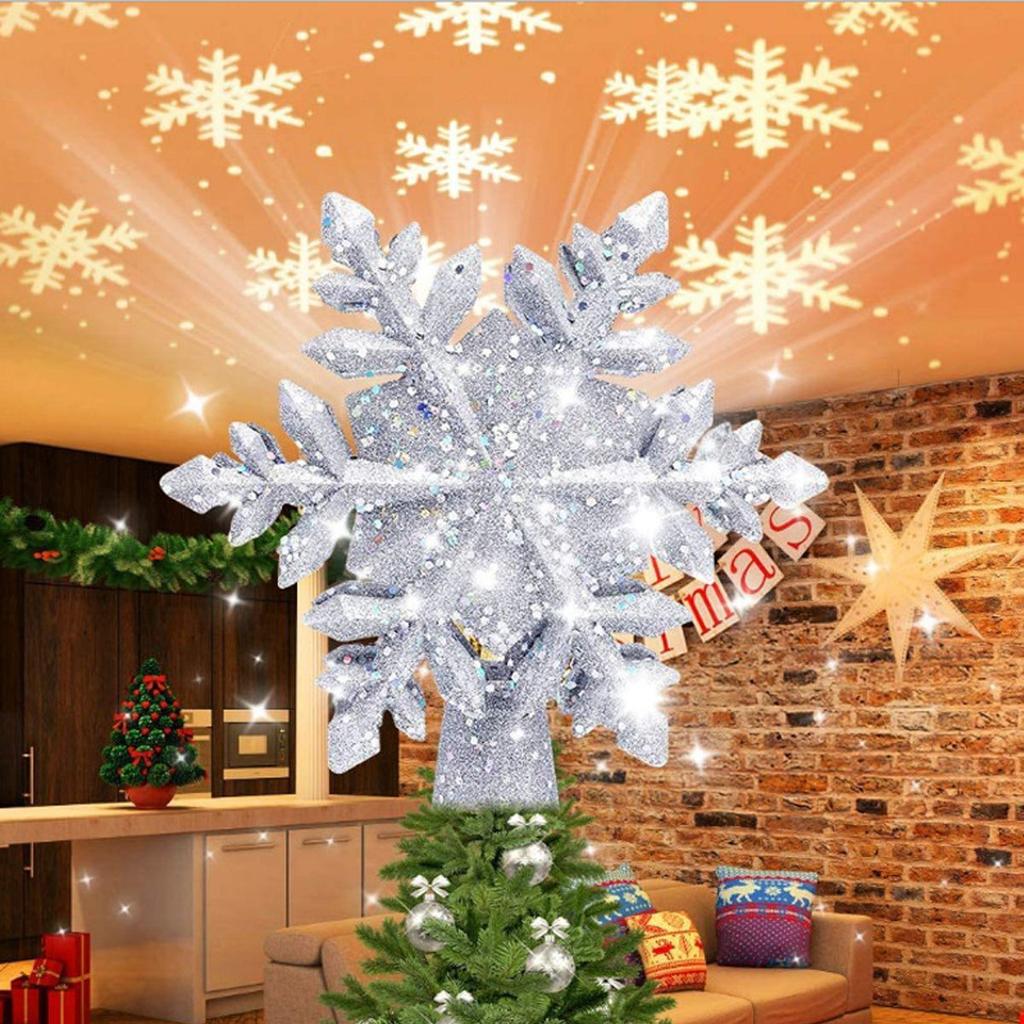 3D Glitter Projection Christmas Tree Toppers Snowflake Stars Party Decor New Xmas Tree Lighting