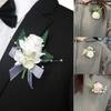 Silk Cloth Wedding Boutonniere Artificial Wrist Corsage Brooch Pin Wedding Accessories
