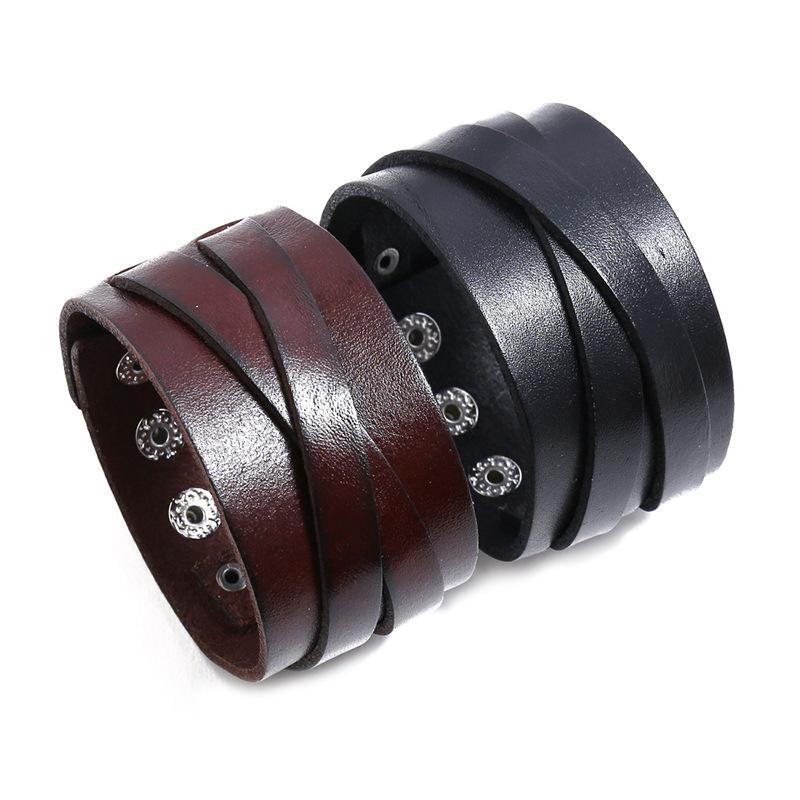 PU Leather Bracelet Punk Vintage Couple Bangle for Men Jewelry Gift