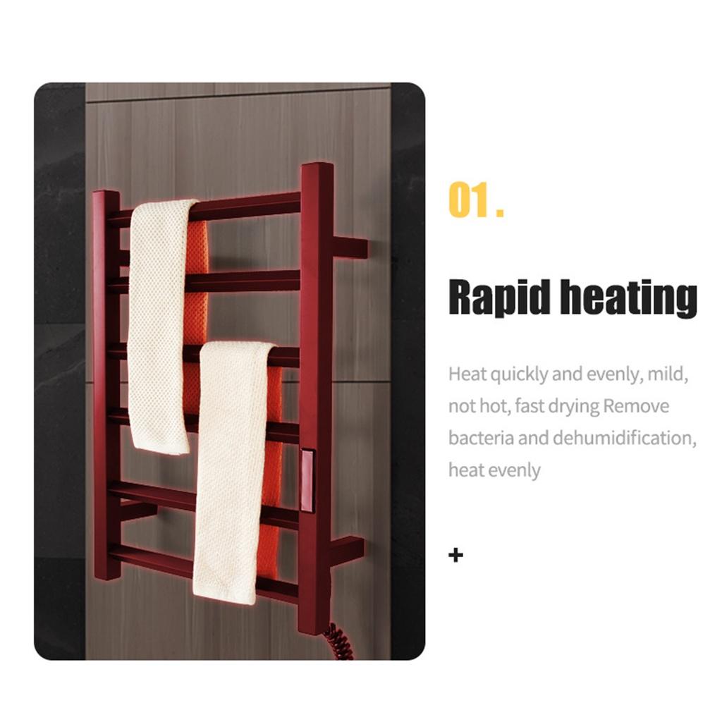 80W IPX5 Waterproof Bathroom 45°~70℃ 304 Stainless Steel Temperature &Time Control Smart Home Heated Towel Rail Electric Towel Rack