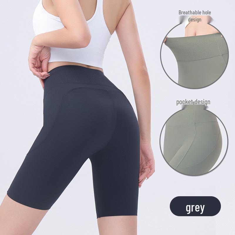 Double-Sided Tummy Control Shark Pants - Five-Pocket Hip Lift Cycling Leggings for Summer Yoga and Fitness