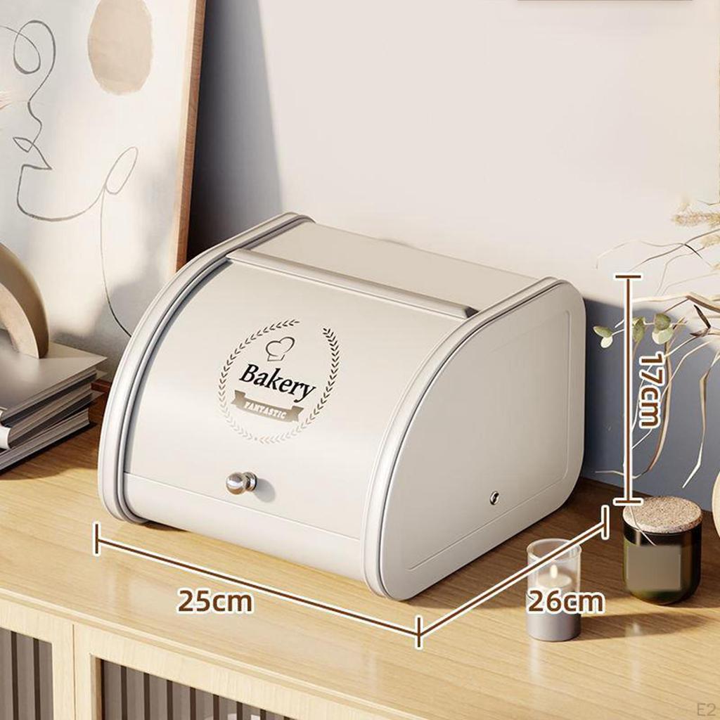 Bread Box Bin with Roll Lid Holder Snack Cosmetics Dustproof Iron Kitchen for
