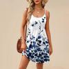 Fashion Women Summer Dress Vintage Floral Print Adjustable Spaghetti Straps Beach Vacation Casual Dress With Pockets